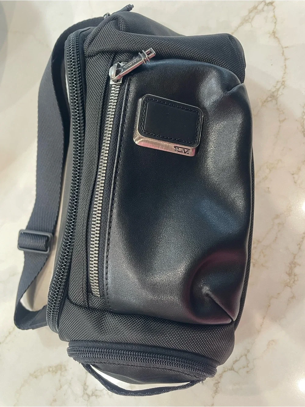 Tumi Black Leather-Front Men's Belt Bag